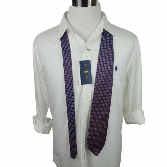 Brooks Brothers 346 Men's 100% Silk Necktie Designer Red With Blue Squares - Picture 1 of 5